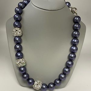 Deep Blue Pearl and Silver Statement Necklace